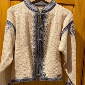 Dale of Norway Cream and Blue Traditional Knit Cardigan